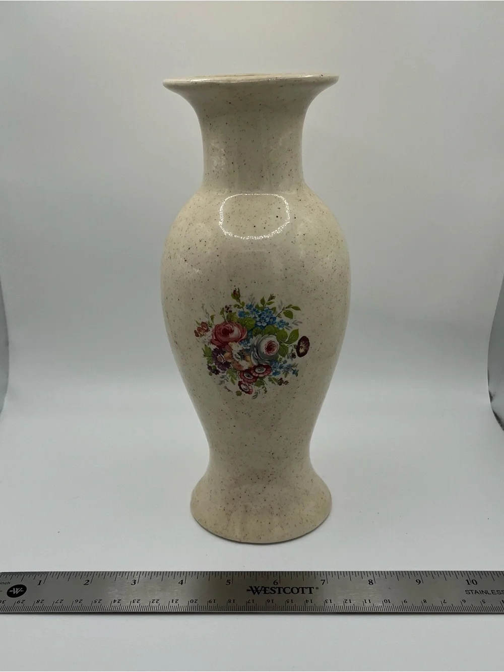Vintage Japanese Ceramic Baluster Cream Floral Vase 10x3.5”